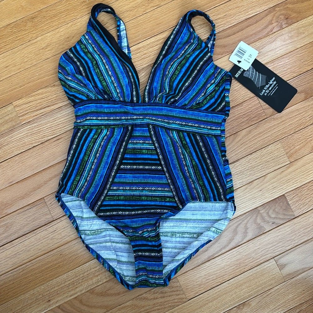 Miracle suit Swimsuit - size 14 - NEW - blue/green/white/ black patterned